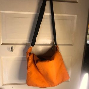 Orange fabric messenger bag
